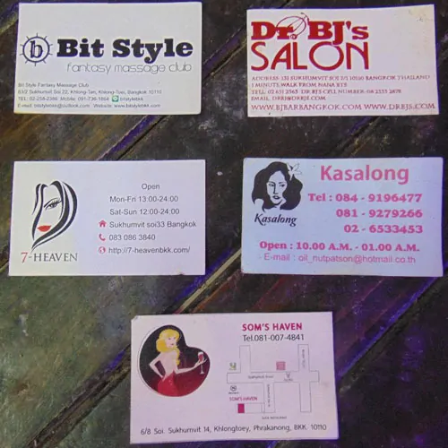 Bangkok BJ bar business cards