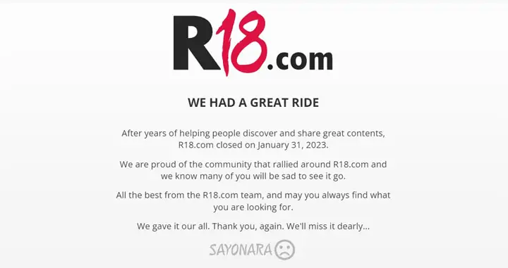 R18 porn site shutdown