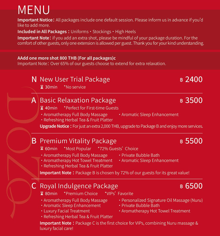 dozo massage bangkok price list