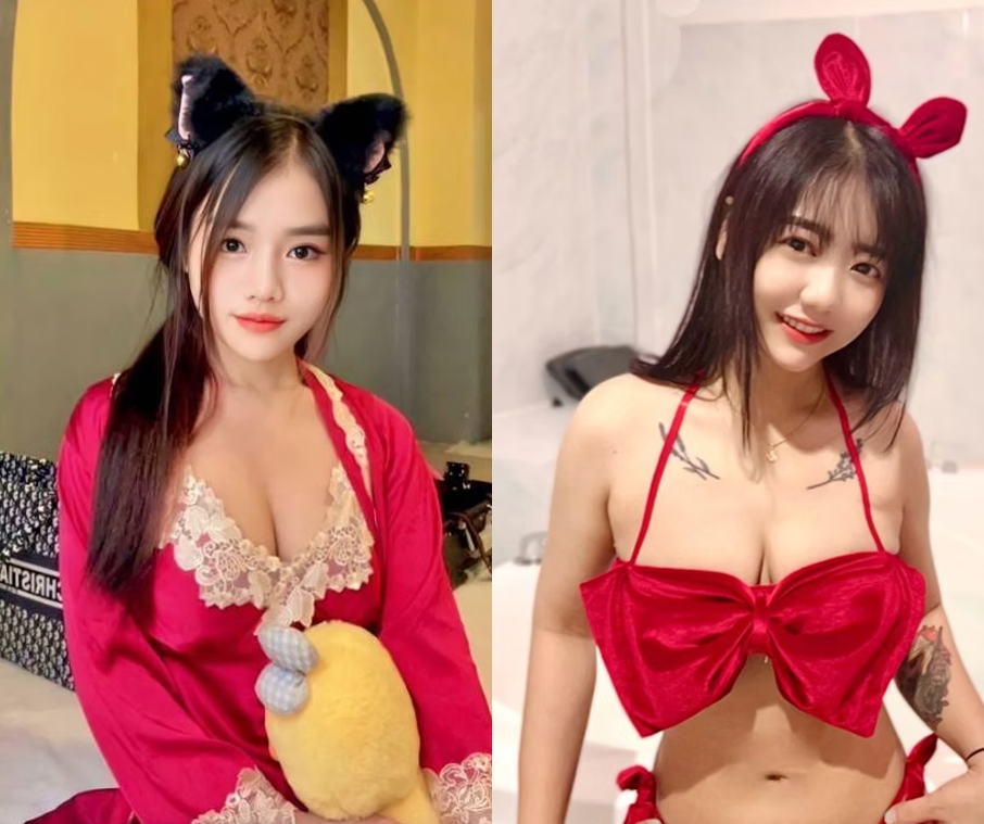 two thai girls in red lingerie