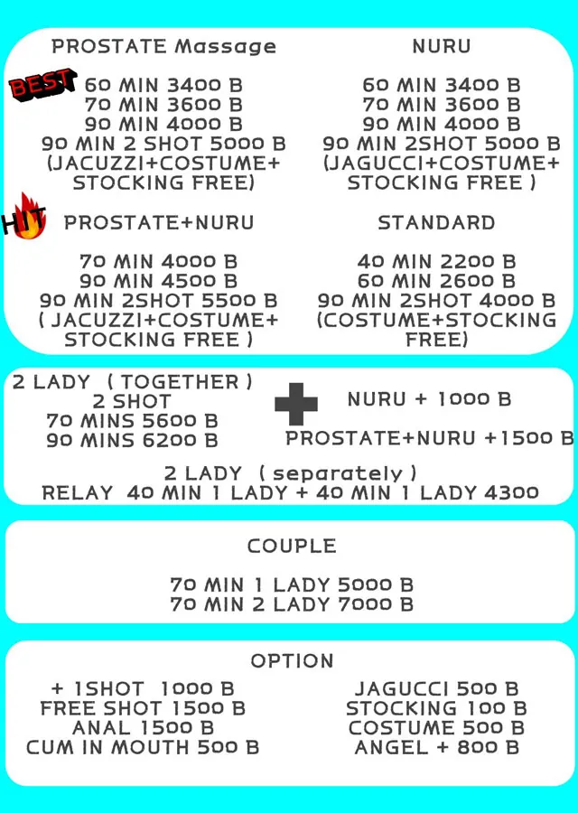 J Spot massage menu