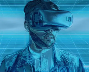 guy with VR goggles lost in space
