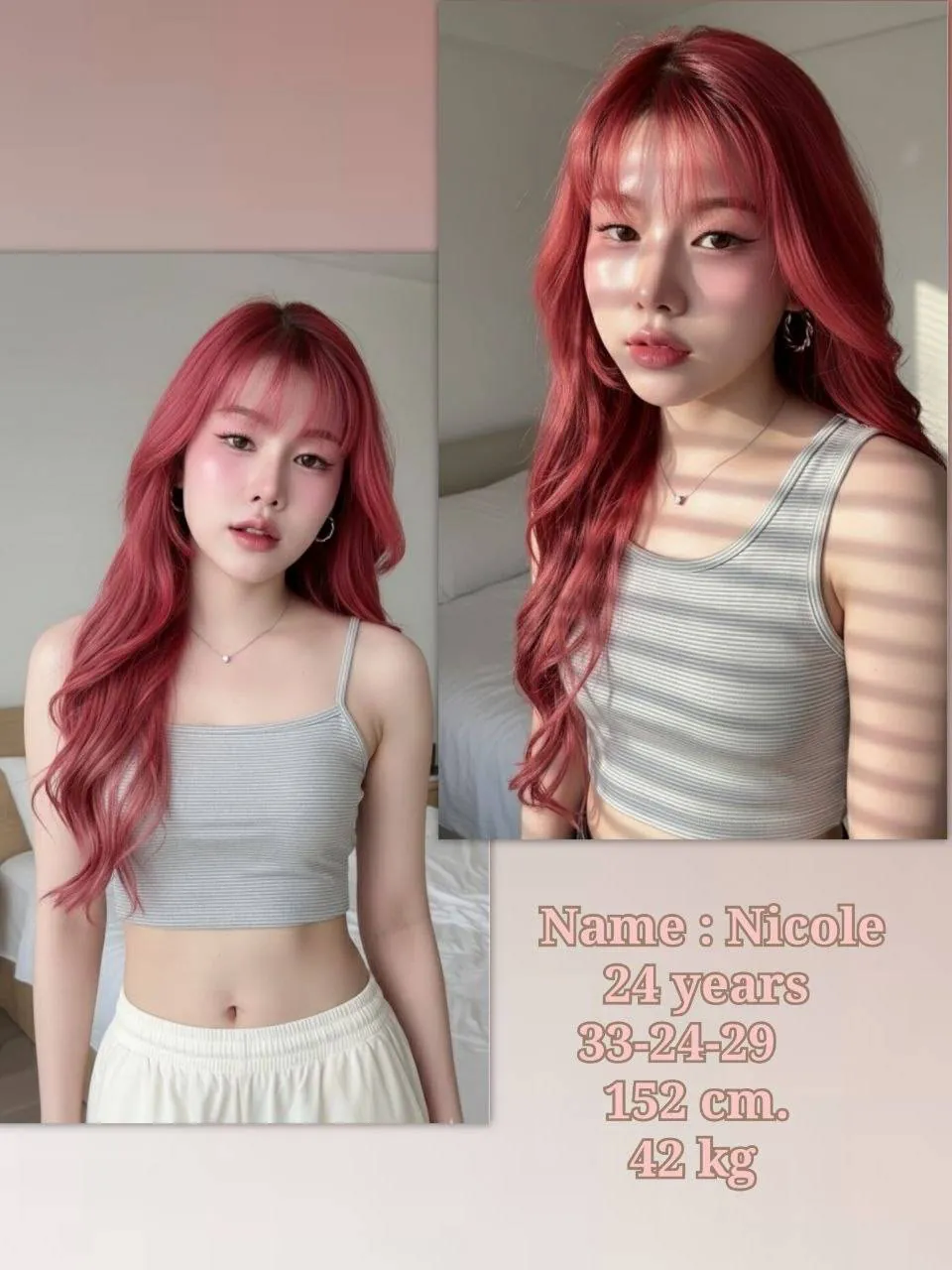 thai girl with red hair and tight gray shirt